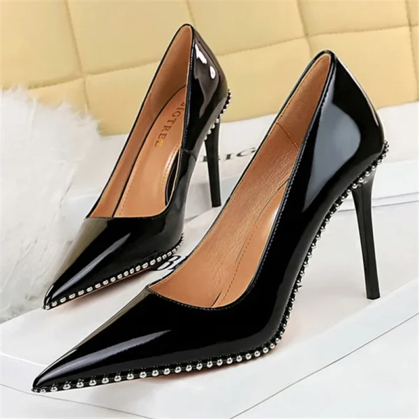 High Heels Pumps Lady Rivets Nude Low Heels Fetish Nightclub Slim Fit Party - Image 11