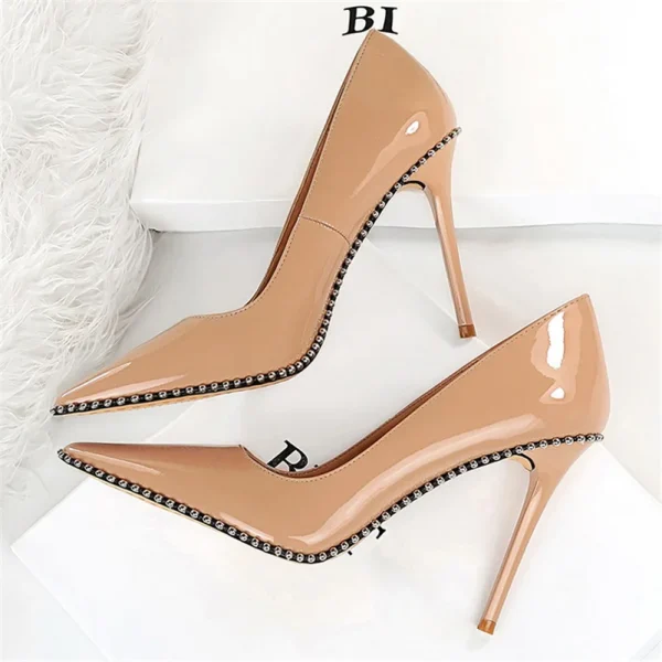 High Heels Pumps Lady Rivets Nude Low Heels Fetish Nightclub Slim Fit Party - Image 10