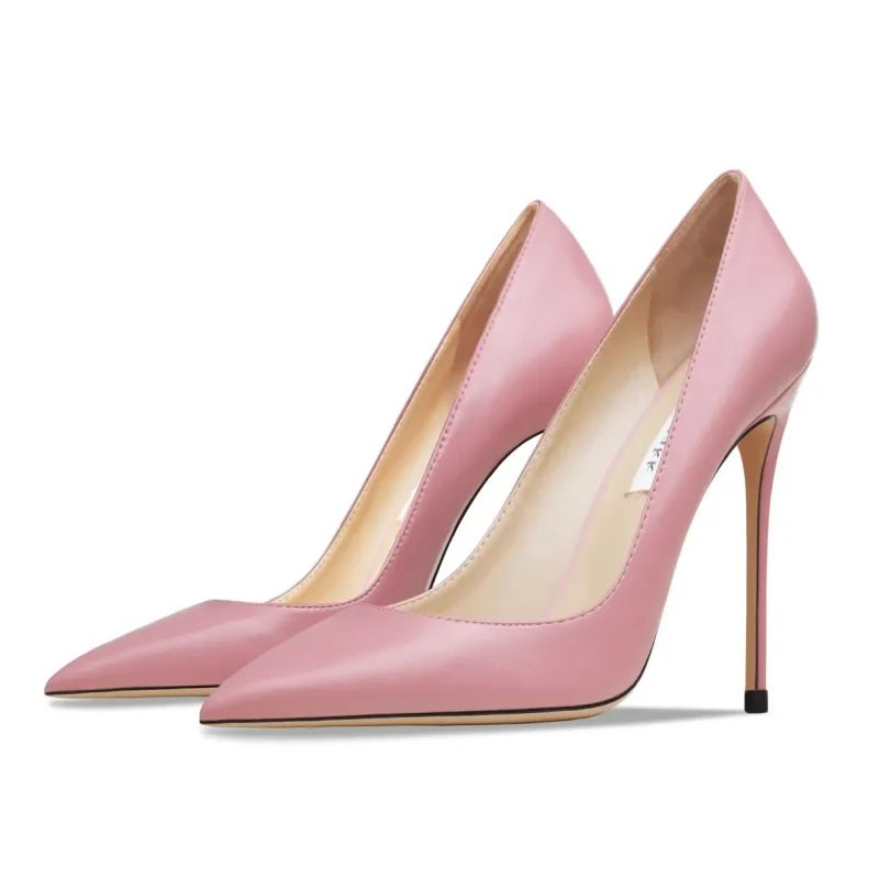 shoes woman 2024 trend Real Leather Pink Women's High Heels Shoes Spring - Image 2