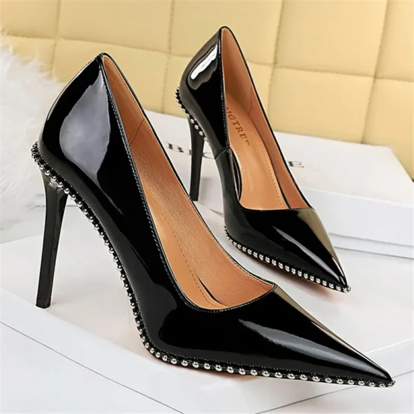 High Heels Pumps Lady Rivets Nude Low Heels Fetish Nightclub Slim Fit Party - Image 12