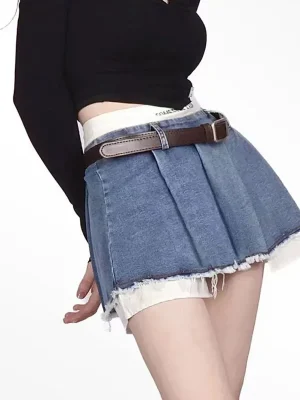 Summer High Waist Streetwear Irregular Mini Skirts Female Korean Tassels Jean Skirts