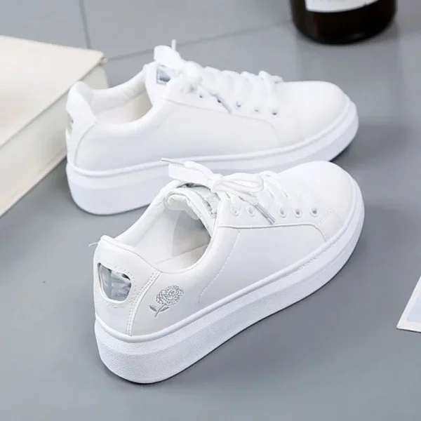 Women Casual Shoes New Woman White Sneakers Breathable Flower Lace-Up Female Sneakers - Image 2