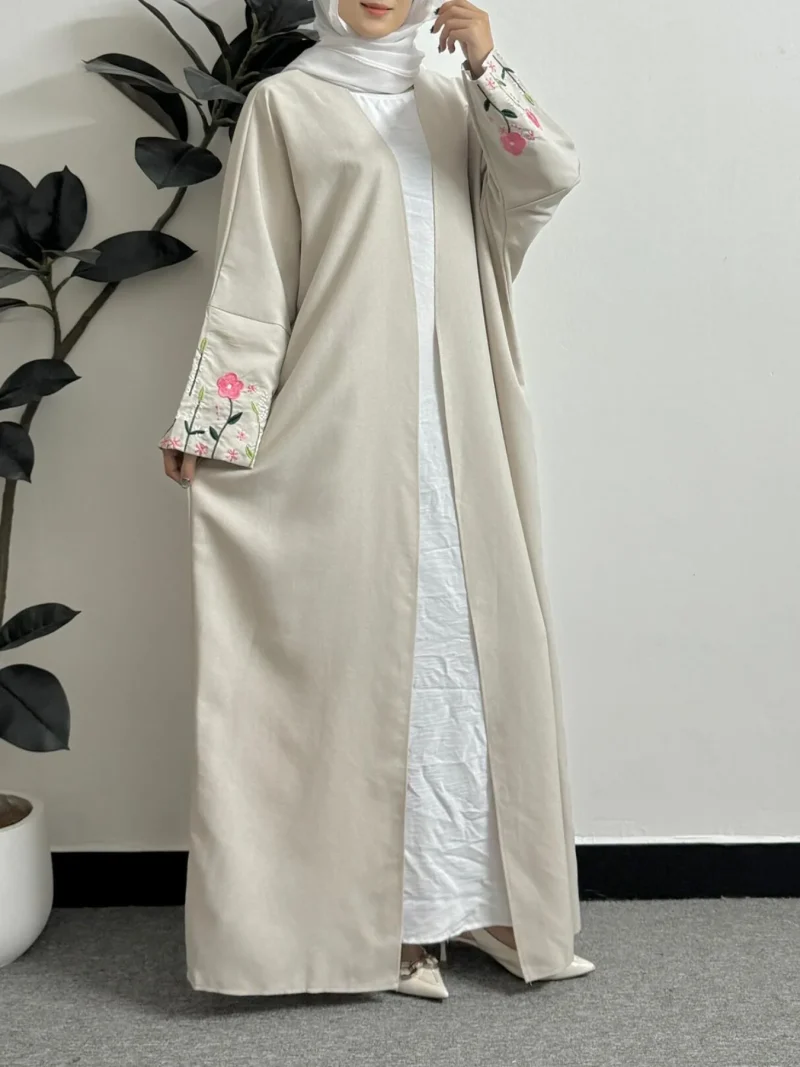 Embroidery Floral Open Front Abaya Women Maxi Length Dress Women's - Image 5
