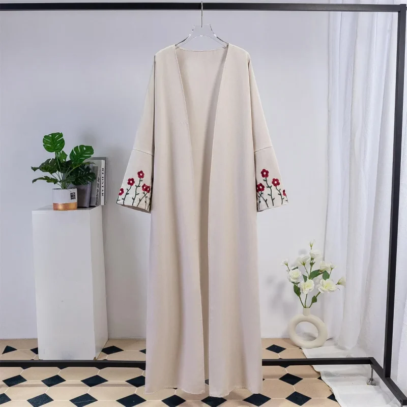 Open Front Abaya Women Maxi Length Dress Embroidery Floral islamic - Image 2