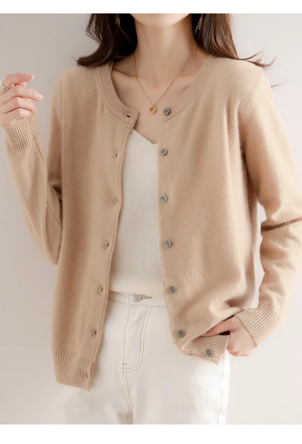 Velvet Cardigan Women Round Neck Spring And Autumn New Loose Knit Coat Sweater - Image 7