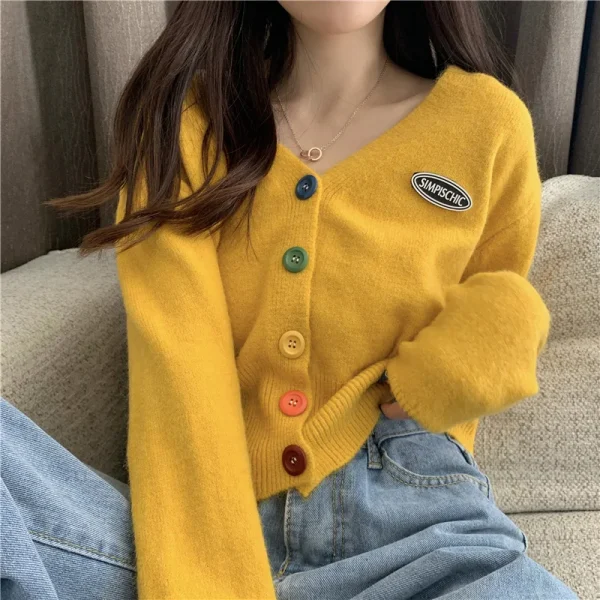 Cardigan Sweaters Women Casual Sweet Rainbow Buttons Knitted Coat Korean Female - Image 5