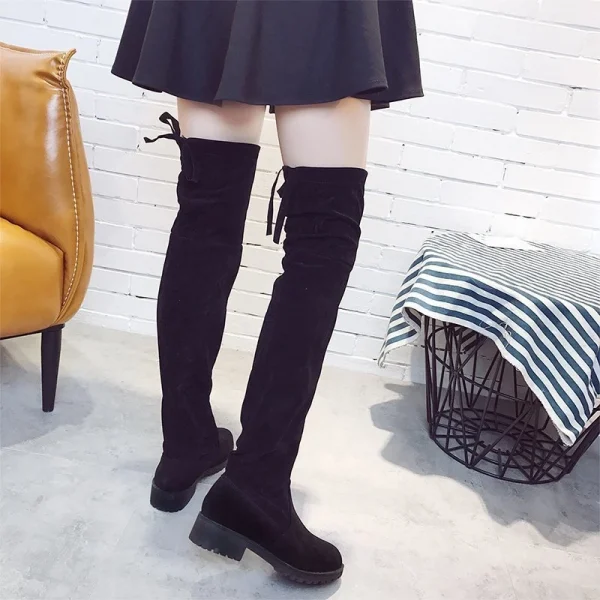 Women Over The Knee Boots Suede Sexy High Heels Lace Up Long Boots  Winter - Image 4