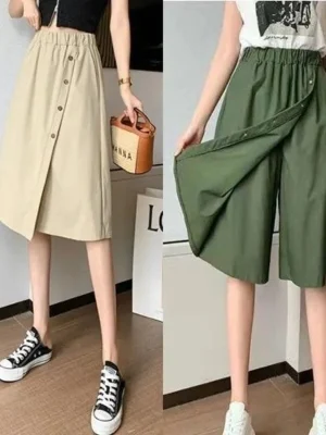 Women High Waist Irregular Knee Length Skirt Office Ladies Korean