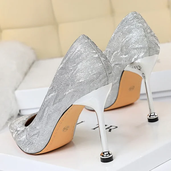 Women 7.5cm 9.5cm High Heels Sequins Bling Wedding Bridal Sparkly Pumps - Image 4