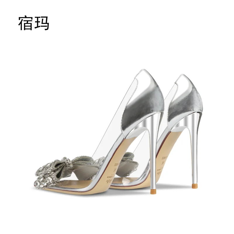 Women's Shoes 2024 Women High Heels Shoes Clear Rhinestone Comfortable Transparent PVC - Image 2