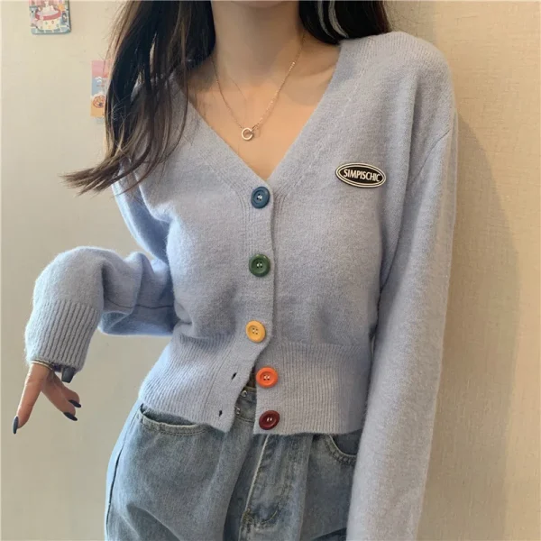 Cardigan Sweaters Women Casual Sweet Rainbow Buttons Knitted Coat Korean Female - Image 4