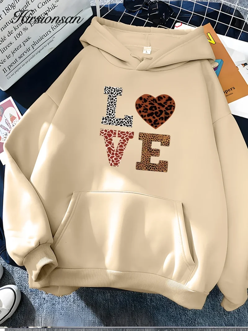 Love Letter Print Sweatshirt for Women 2024 New Winter Soft Casual Loose Warm  Hoodies - Image 6