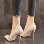 Women Mid Heeled Sequin High-heeled Shoes Black Square Buckle Fashion High Heeled Shoes