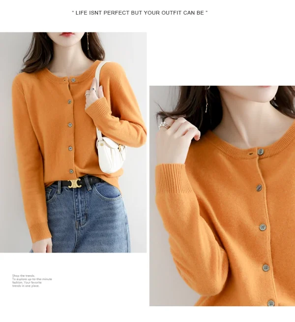 Velvet Cardigan Women Round Neck Spring And Autumn New Loose Knit Coat Sweater - Image 8