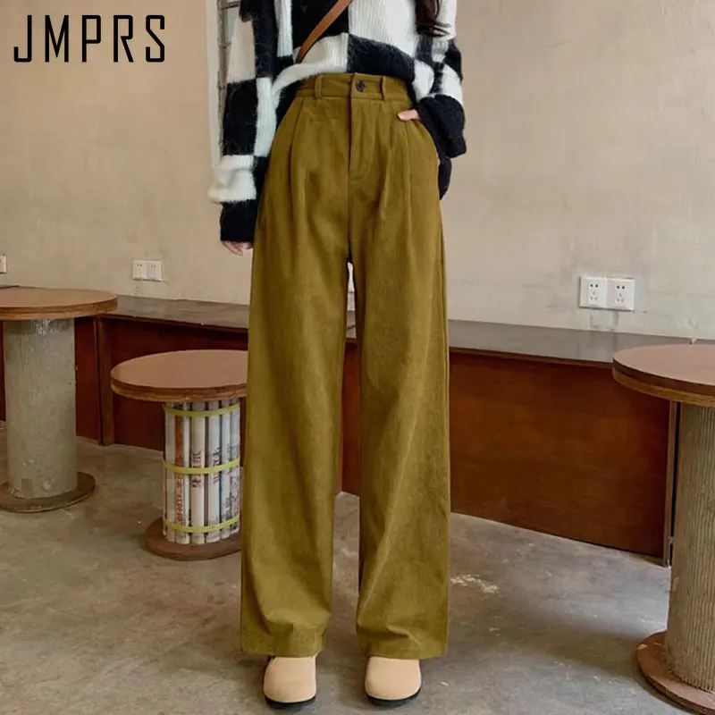 High Waist Women Vintage Corduroy Pants Straight Casual Spring Trousers