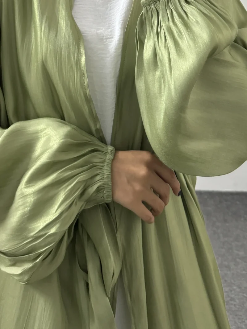 Muslim Open Front Abayas Long Sleeve Wearout Kaftans Maxi Dress - Image 9