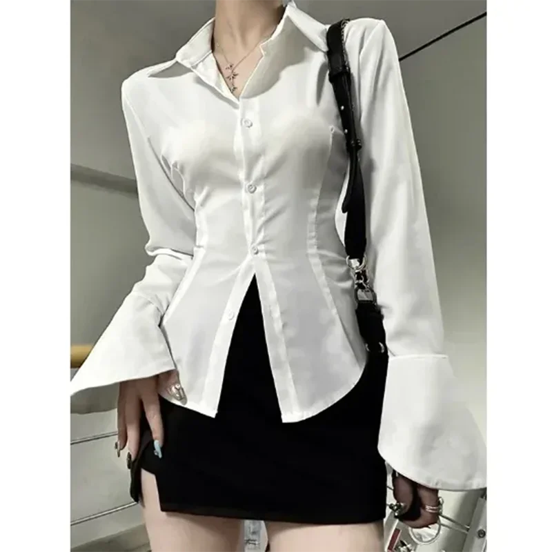 Bell Sleeve Top Vintage Blouses Corset White Shirt Women Long Sleeve - Image 3