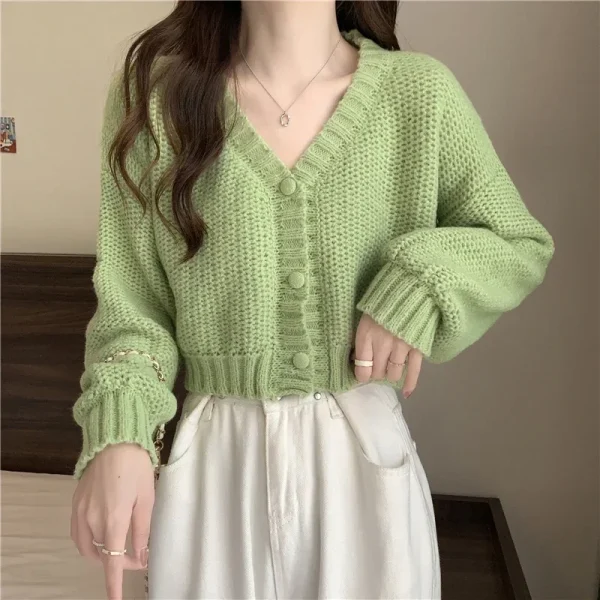 Cardigans V-neck Button up casual knit sweet cardigan coat for woman 2024 Autumn - Image 7