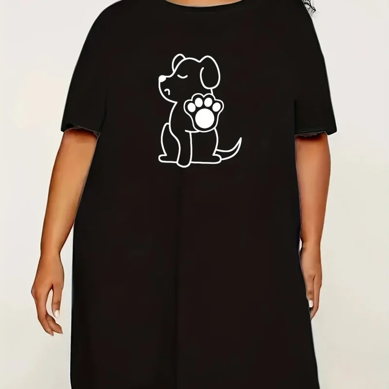 Plus Size Women's Nightgowns Oversized Solid Colour Dresses Round Neck Short - Image 2