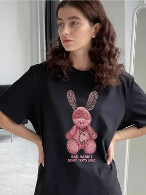 Kawaii Rabbit Printed T Shirt Women Summer Loose Casual Soft Female