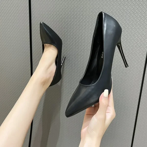 Women's Shoes Concise Flock High Heels Women Pumps Pointed Toe Classic Ladies - Image 3