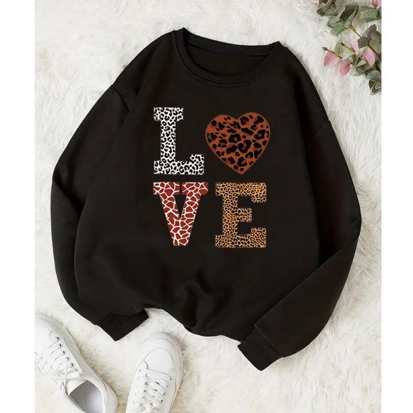 Vintage Sweet Heart Print Sweatshirt Women Basic Hooded Ladies Soft Long Sleeve - Image 9