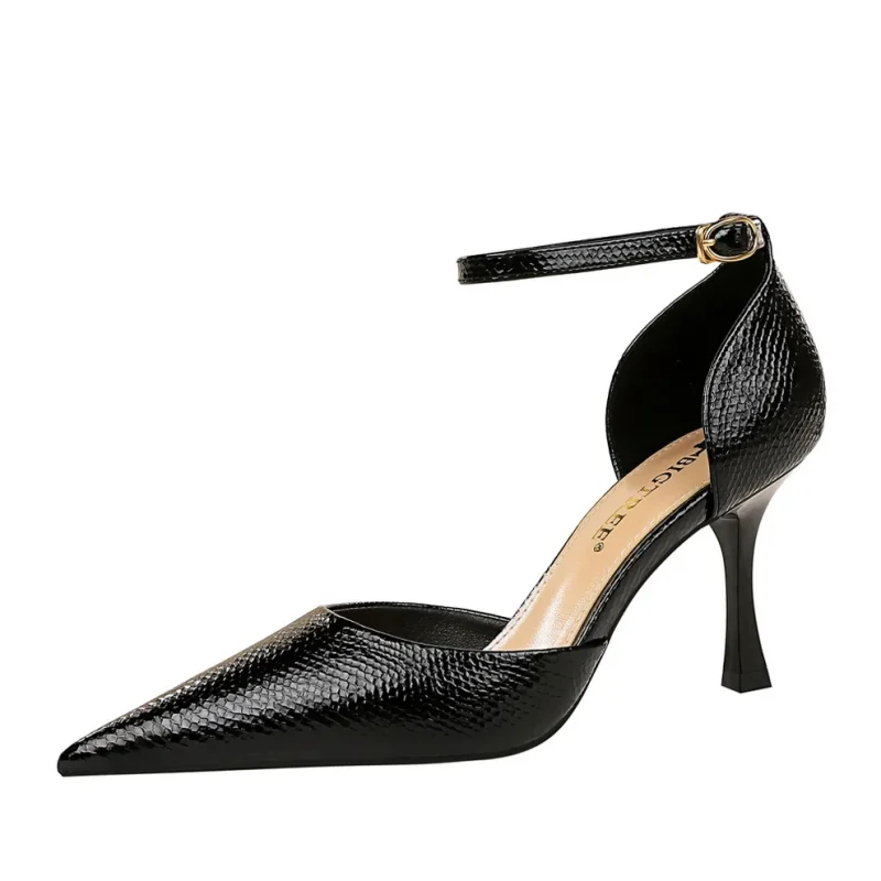 Women Nude 8cm High Heels Leather Sandals Nightclub Sandles Office Lady - Image 8