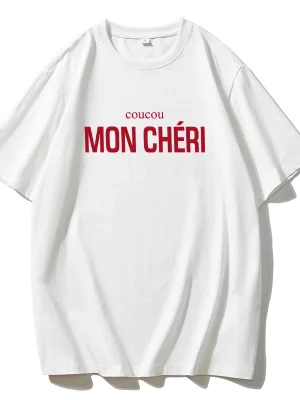 Mon Cheri Letter Printed T Shirt Women Summer Cotton Soft Short Sleeve