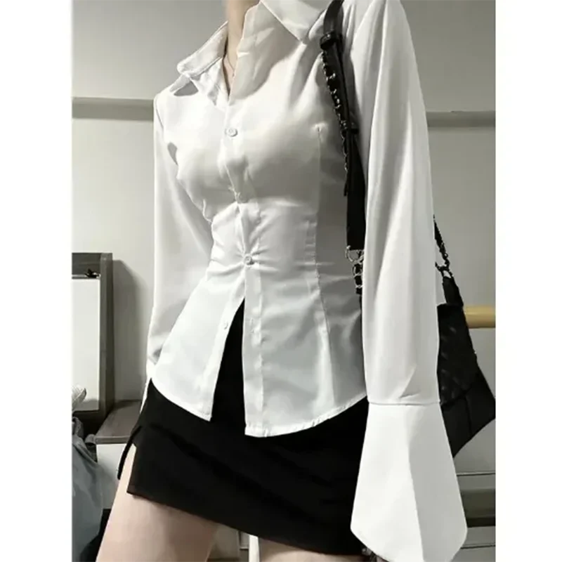Bell Sleeve Top Vintage Blouses Corset White Shirt Women Long Sleeve - Image 6
