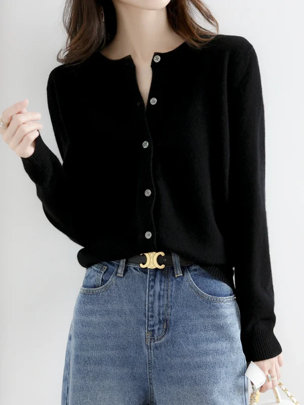 Velvet Cardigan Women Round Neck Spring And Autumn New Loose Knit Coat Sweater - Image 25