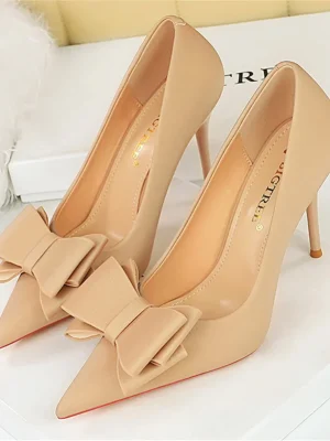 Women 10cm High Heels Satin Silk Butterfly Knot Pumps Lady Wedding Bridal