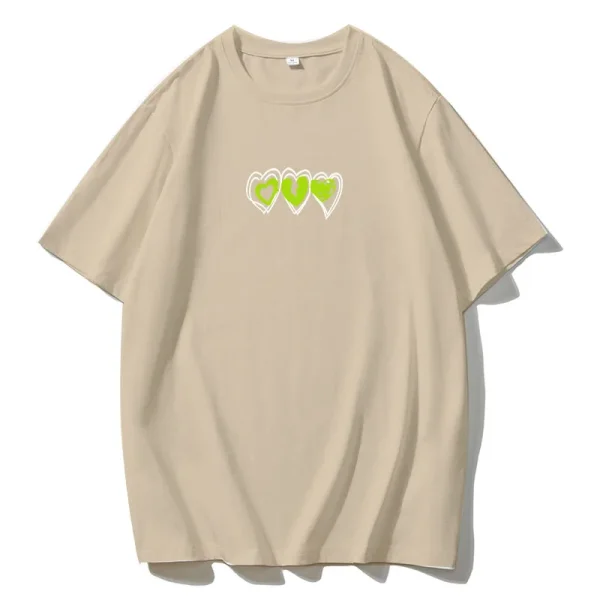 Heart Print T-Shirt Short Sleeve Crew Neck Casual Top - Image 9