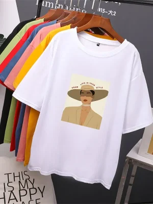 Vintage Girl Printed T-Shirt Women Fashion Casual Short Sleeve Summer