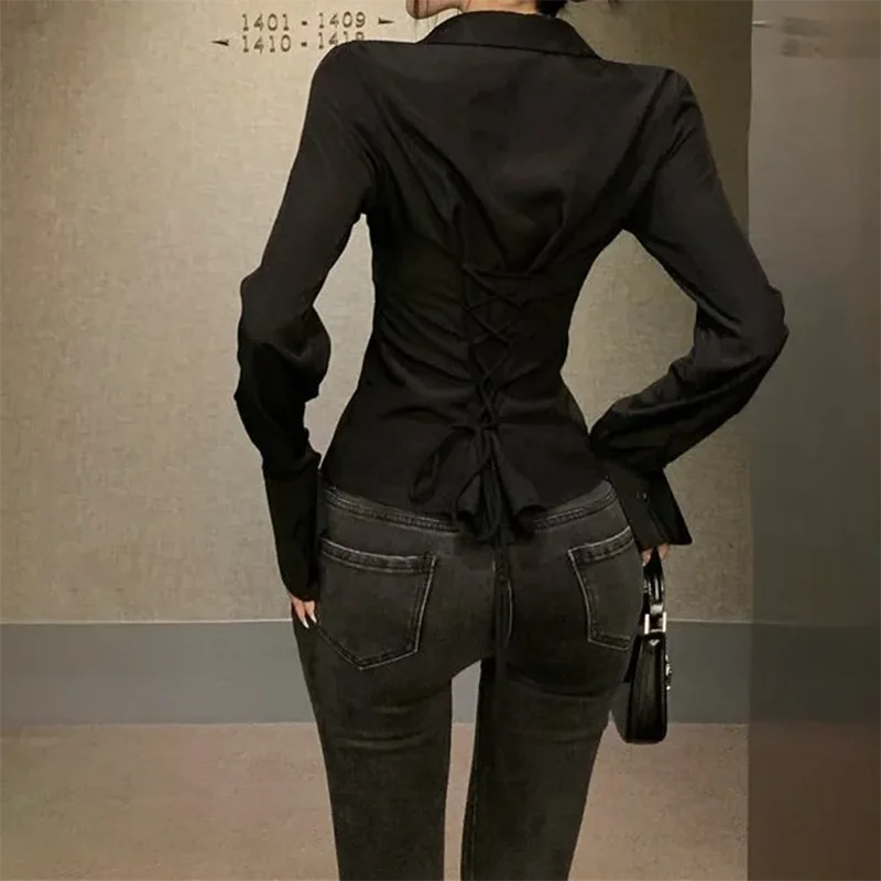 Bell Sleeve Top Vintage Blouses Corset White Shirt Women Long Sleeve - Image 7