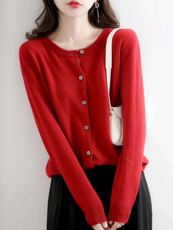 Velvet Cardigan Women Round Neck Spring And Autumn New Loose Knit Coat Sweater - Image 16