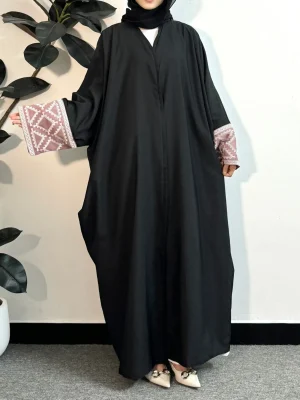 Embroidery Open Front Abaya Muslim Kaftans Long Sleeve Loose Maxi