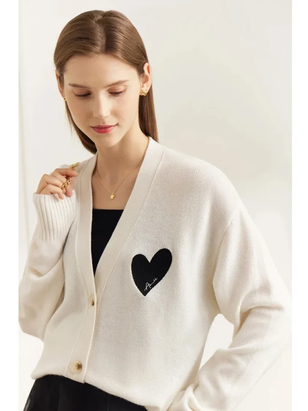 Winter Love Sweater for Women New Simple Casual Knitted Tops V-neck Wool