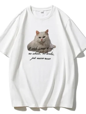 Cute Cat Printed T Shirt Women Summer Cotton Soft Short Sleeve Tee