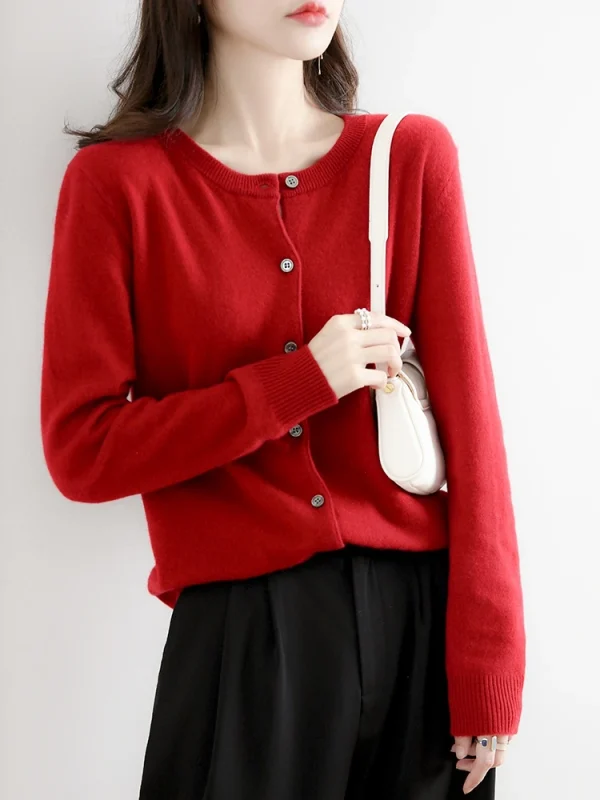 Velvet Cardigan Women Round Neck Spring And Autumn New Loose Knit Coat Sweater - Image 17