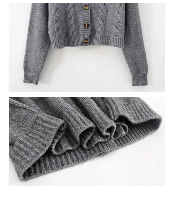 Women Cardigan V Neck Cropped Long Sleeve Twist Knitted Sweater Coats - Image 8