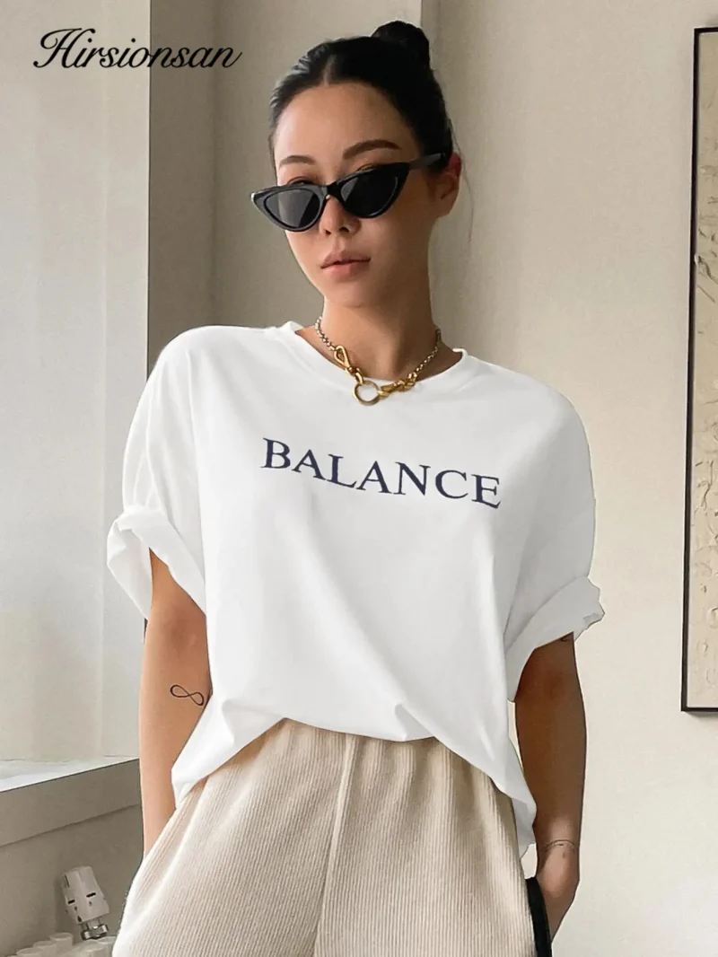 Balance Letter Printed T-Shirt Women Soft Casual Loose Short Sleeve - Image 4