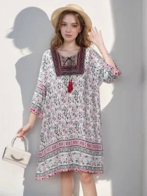 Floral Loose Mini Dress Women Dresses Summer Spring Fashion Vestidos