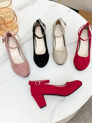 Women’S High Heels Round Toe New Fashion Shoes Thick Heel Pink Woman Shoes