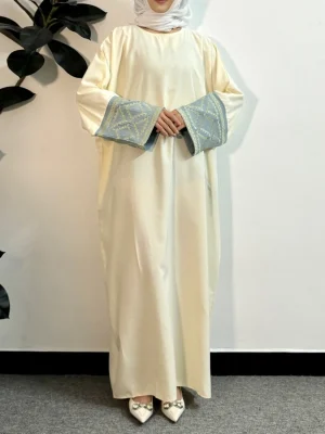 Embroidery Prayer Dress Muslim Kaftans Long Sleeve Loose Maxi Length