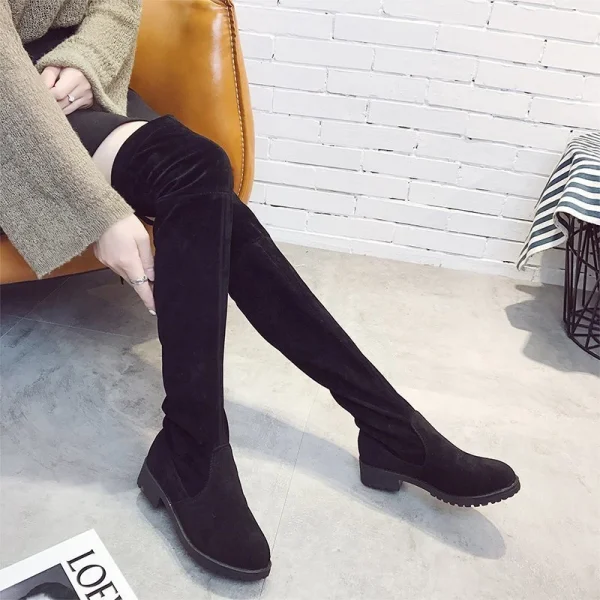 Women Over The Knee Boots Suede Sexy High Heels Lace Up Long Boots  Winter - Image 3