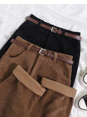 Women Spring Corduroy Pants High Waist Autumn Vintage Korean Casual