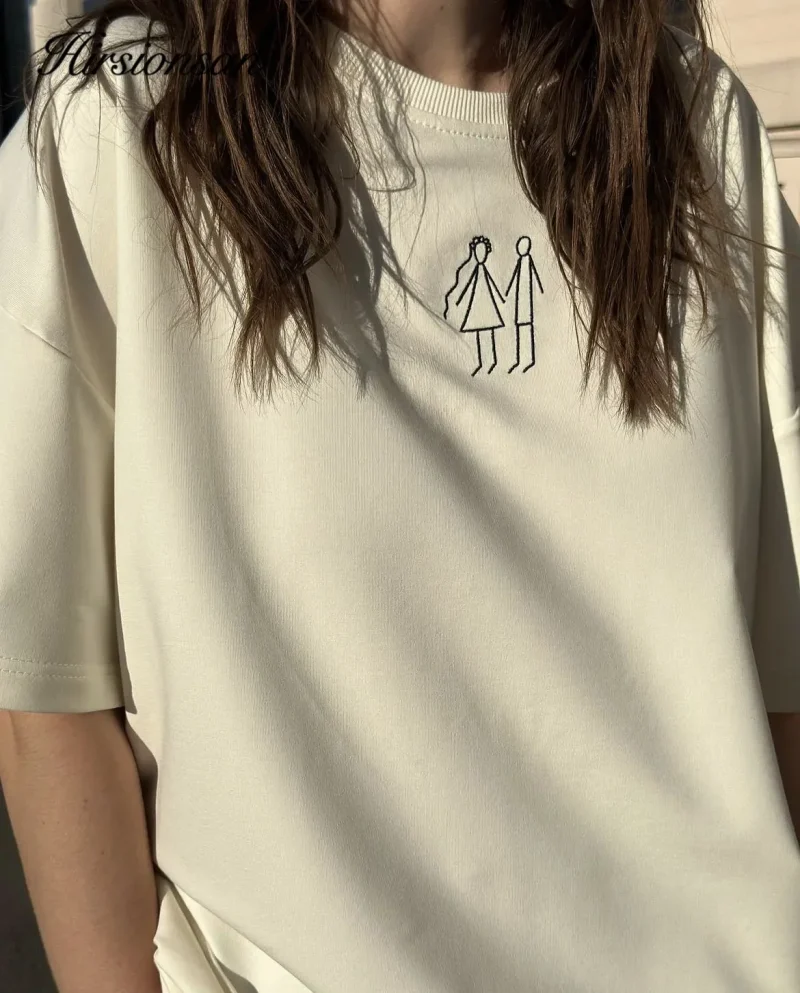 Minimalist Graffiti Printed T Shirt Women Summer Loose Casual Soft