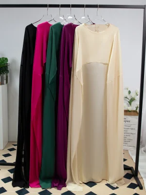 Women Party Dress Muslim Islamic Modest Dresses Elegant O-neck Mesh