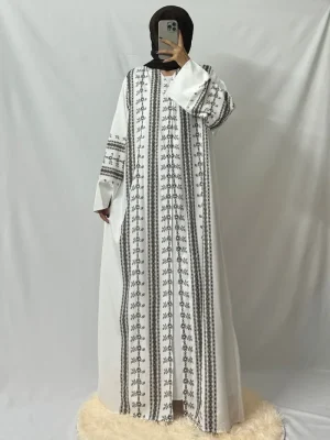 Ethnic Islamic Clothing Printed Open Front Abaya Muslim Kaftans Long Sleeve Maxi