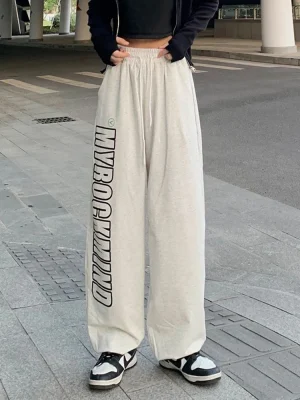 Women Streetwear Letter Sweatpants Loose High Waist Trousers Casual